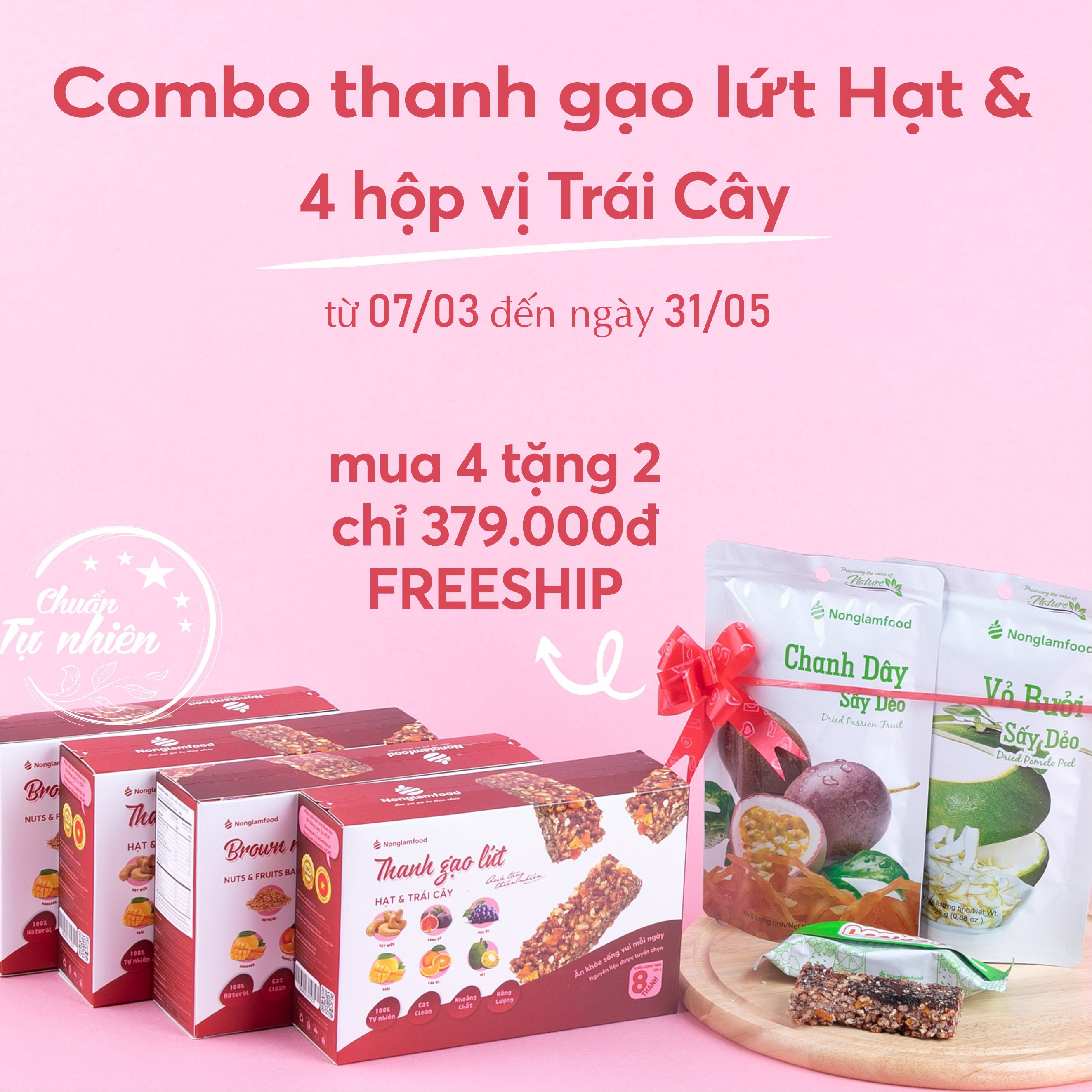 [THUẦN CHAY]Thanh gạo lứt hạt &amp; trái cây Nonglamfood hộp 8 thanh 136g | Chay mặn đều dùng được | Hỗ trợ ăn kiêng giảm cân | Bỏ sung dưỡng chất