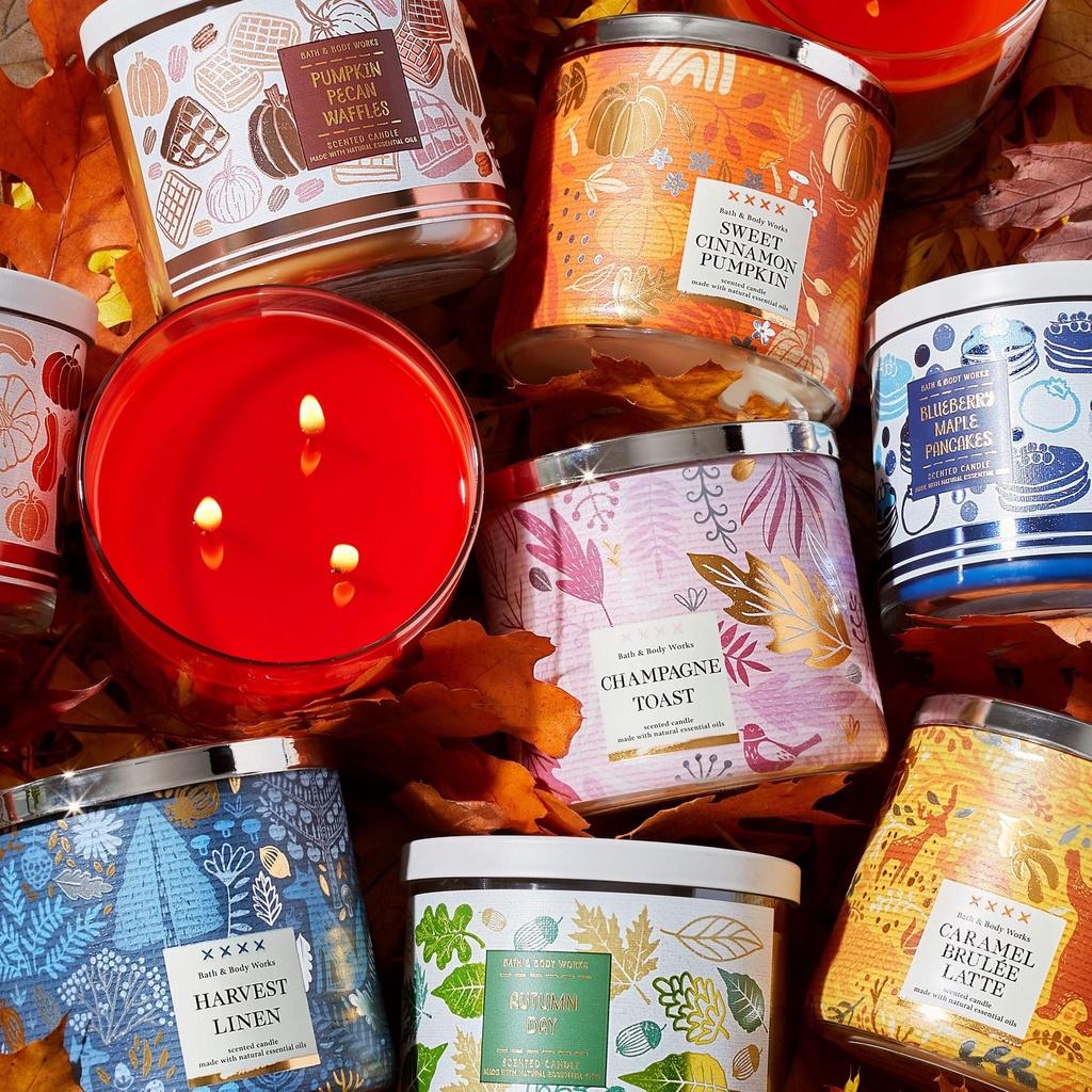 (BBW 3 bấc Autumn) Nến thơm Bath and Body Works 3-wick candles 411g hàng Mỹ - Vỏ mùa thu và Giáng sinh 2021