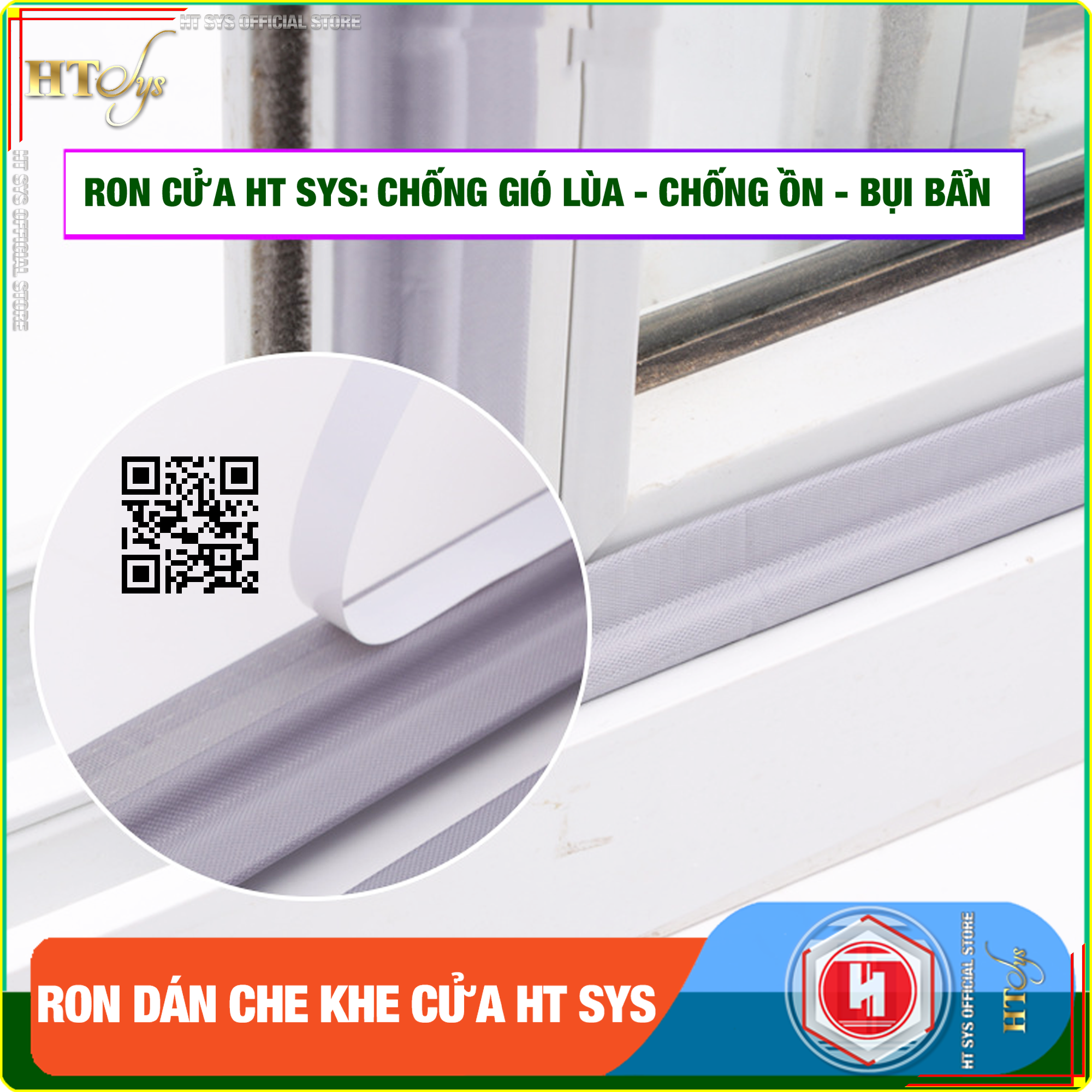 Ron Chặn Khe Cửa HT SYS - Chất Liệu PU Và PE Cải Tiến, Dài 2 Mét - Cuộn Ron Dán Khe Cửa, Chân Cửa, Khung Cửa - Ngăn Gió Lùa, Cách Âm, Chống Bụi, Ngăn Côn Trùng, Chống Thoát Khí Điều Hòa, Chống Va Đập Cửa - Hàng Chính Hãng