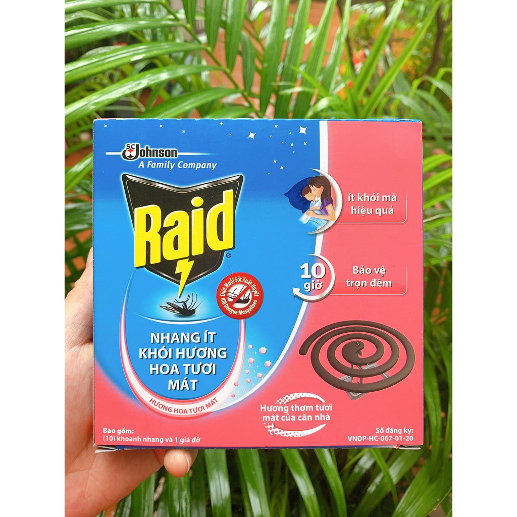 NHANG MUỖI RAID ÍT KHÓI HƯƠNG CỎ HOA 10 KHOANH TRÒN