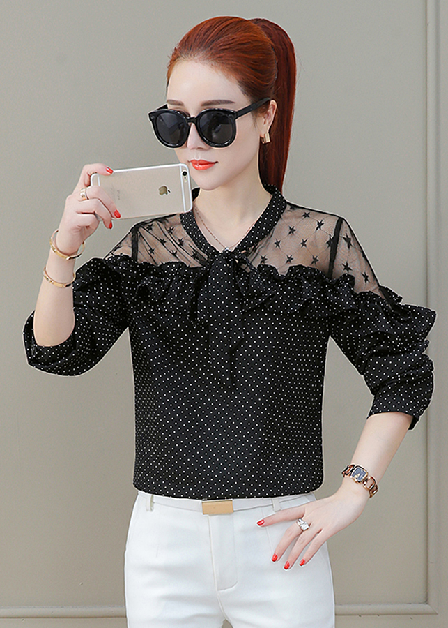 Áo Sơ Mi Nữ Chấm Bi Phối Ren Lưới NH357