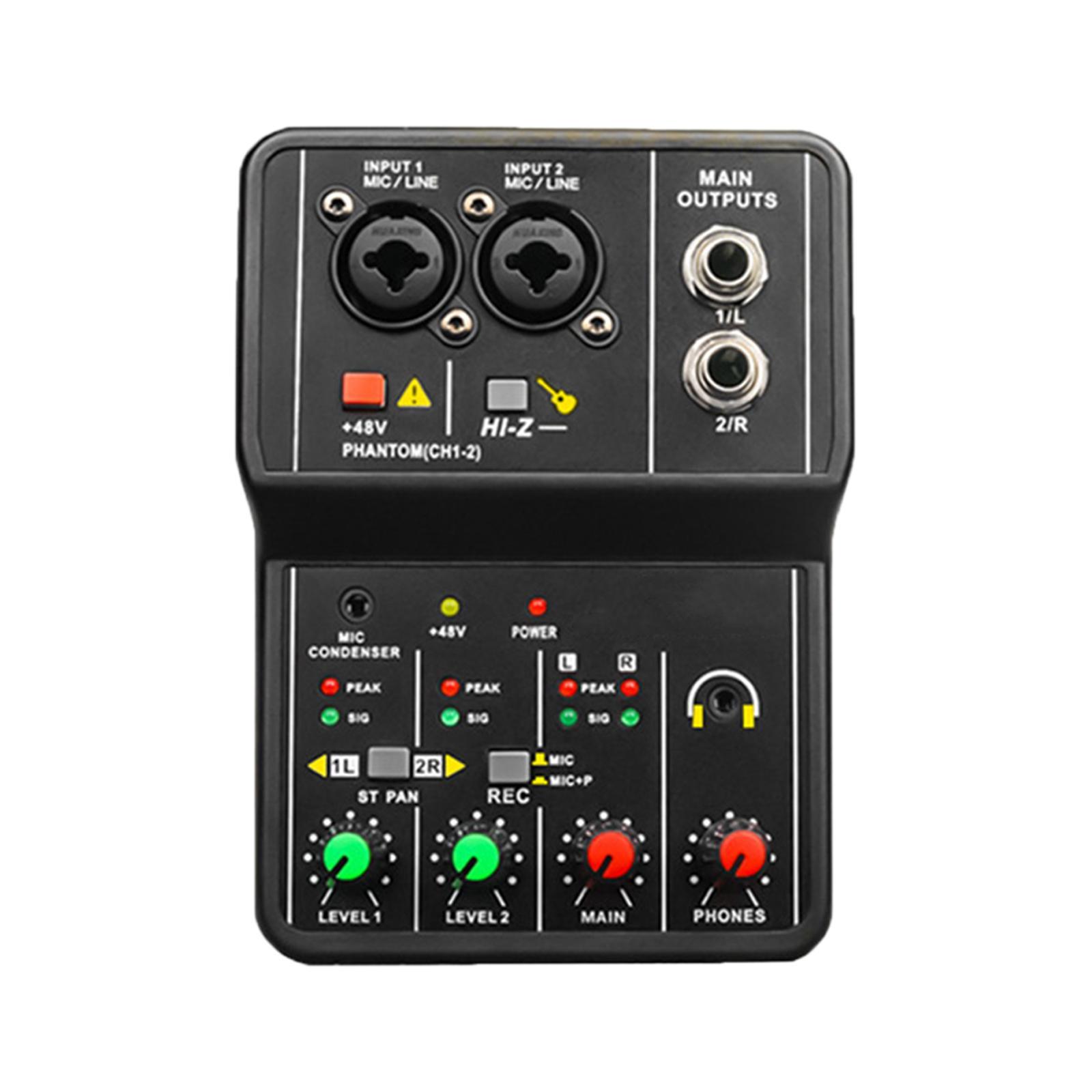 USB Audio Interface, Audio Mixer, 2 Channel with 48V  Power, 16Bit/49 KHz Low Latency Plug and Play for Recording  Podcasting