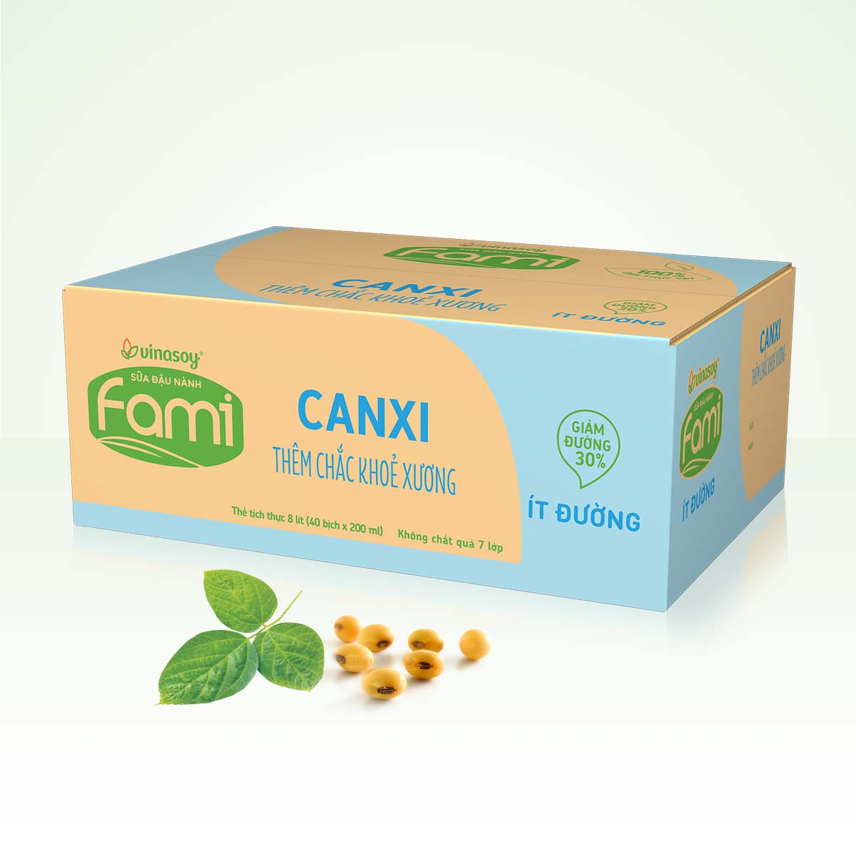 Thùng Sữa đậu nành Fami Canxi ít đường (200ml x 40 bịch)