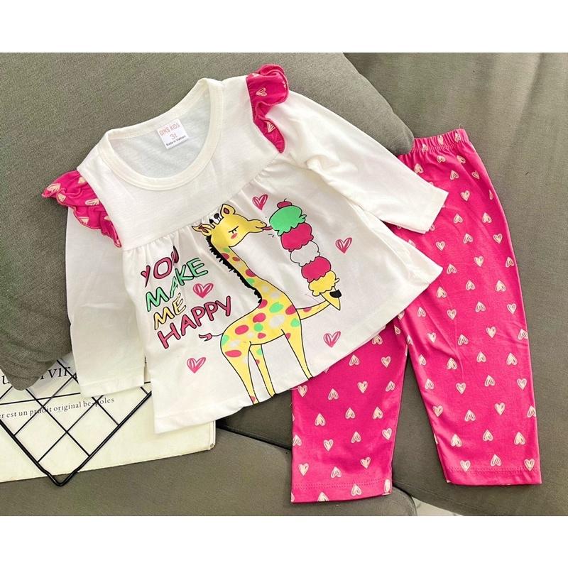 Bộ dài bé gái thun cotton borip chính phẩm dáng babydoll
