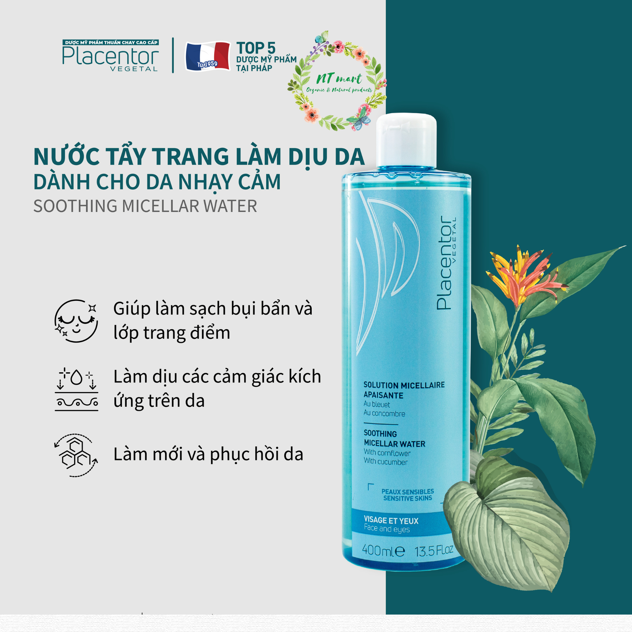 [THUẦN CHAY] Nước tẩy trang dịu nhẹ cho da nhạy cảm Placentor Soothing Micellar Water