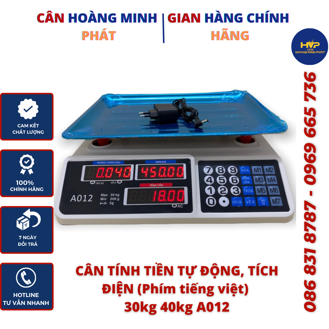 CÂN ĐIỆN TỬ TÍNH TIỀN TIẾNG VIỆT 30kg - 40kg - Phím Tiếng Việt Dễ Sử Dụng (Cân điện tử tính tiền tự động - tích điện) - BẢO HÀNH 2 NĂM [ CÂN-HOÀNG-MINH-PHÁT