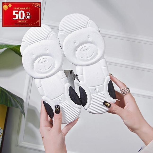 Giày Sandal Nữ Vải Cao Cấp Quai Ngang Viền Đỏ Đế Gấu Dễ Thương - 3136