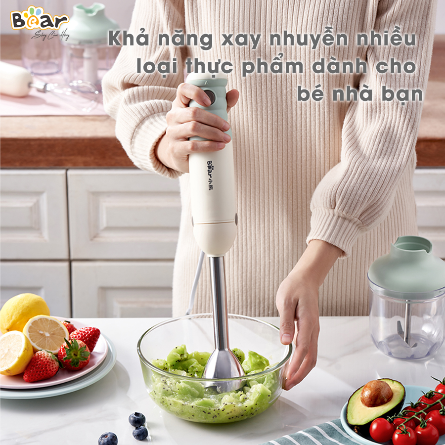 Bộ Máy Xay Bear Đa Năng Xay Ăn Dặm, Xay Cháo, Xay tỏi ớt, Đánh Trứng Cầm Tay Tiện Lợi - JBQ-B50E1