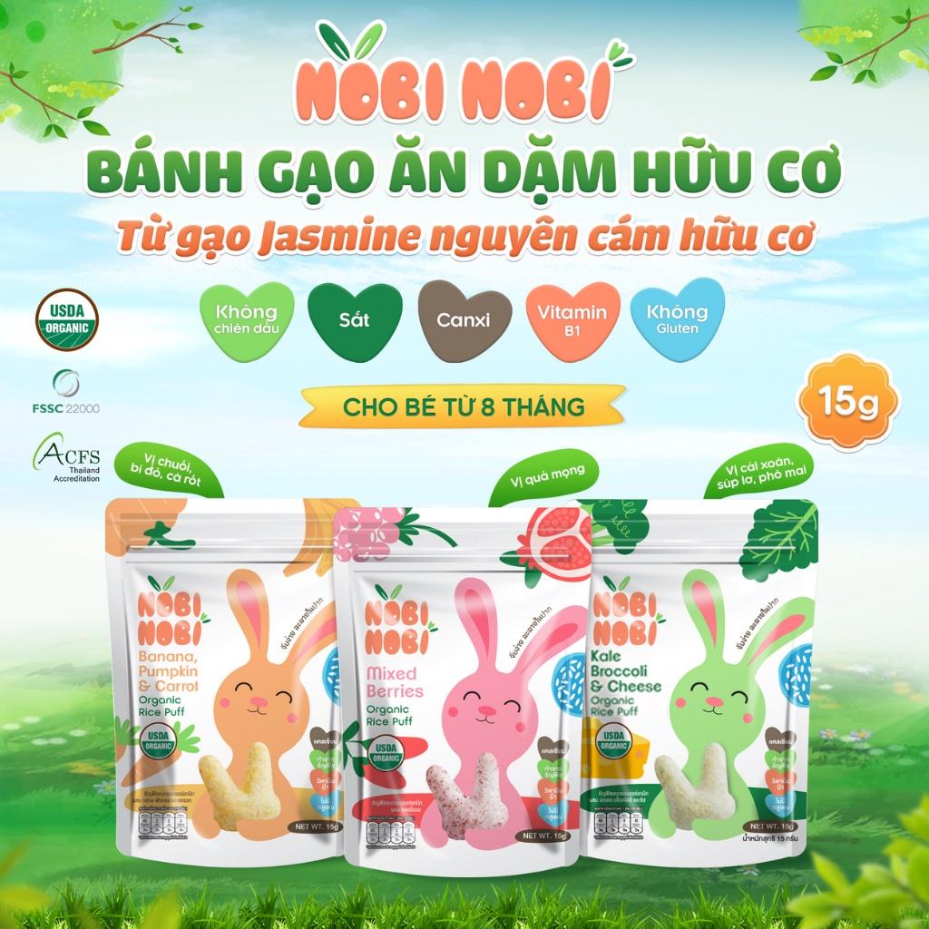 Bánh gạo ăn dặm hữu cơ cho bé Nobi Nobi vị quả mọng 15g (Từ 8 tháng tuổi), Bánh ăn dặm cho bé