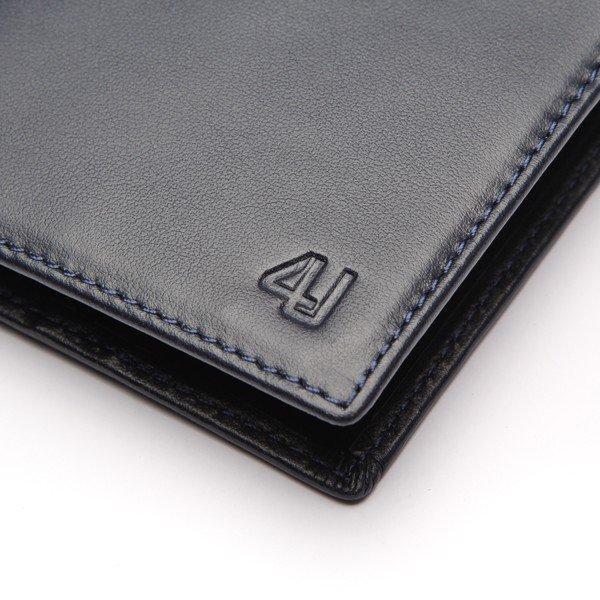 Bóp ví nam da bò thật 4U cao cấp dáng đứng cánh lật, có nhiều ngăn đựng tiền và thẻ FB205 (đen - xanh dương)