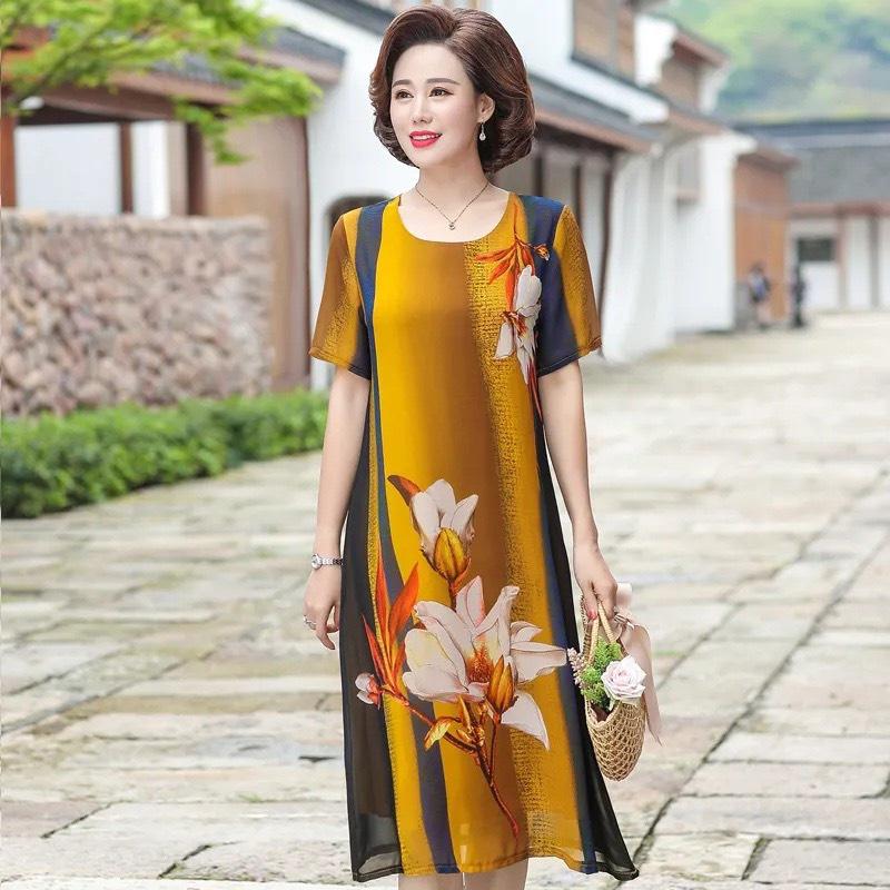 Đầm Trung Niên Nữ, Mẫu Váy Trung Niên In Hoa Cho Mẹ Đi Tiệc Sang Trọng Lịch Sự