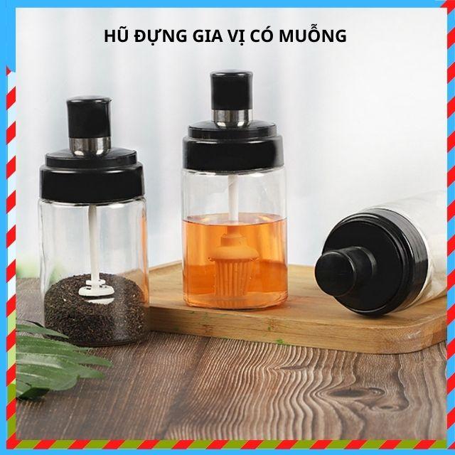 Combo 5 Lọ Đựng Gia Vị, Hũ Đựng Gia Vị Kèm Muỗng Thìa Bằng Thủy Tinh CAO CẤP Dung Tích 250m