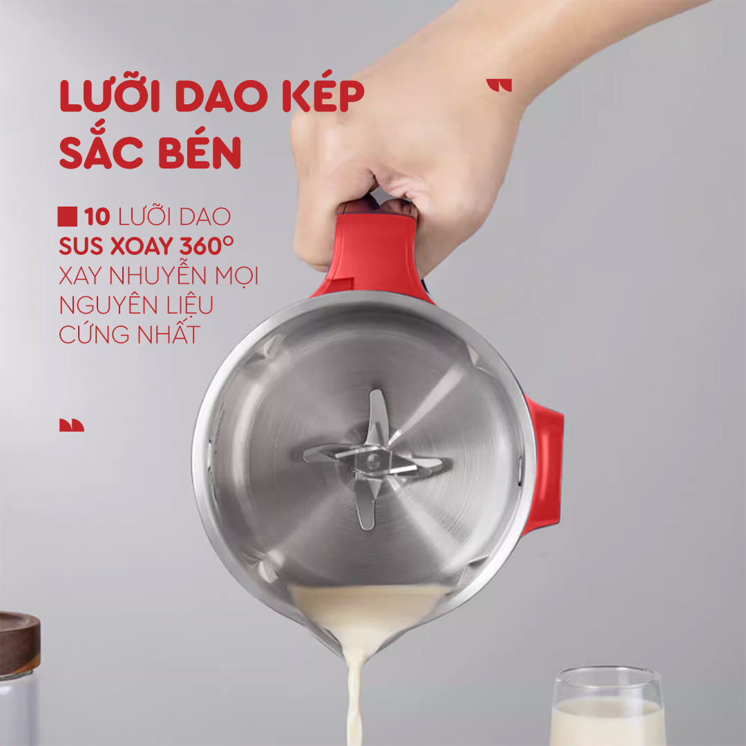 Máy Làm Sữa Hạt 12in1 Lazychef - Máy Xay Nấu Đa Năng Lazychef Sấy Khô Tự Động, 10 Lưỡi Dao Kép, Dung Tích 1000ml