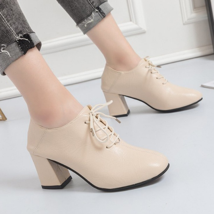 Giày oxford đế vuông 7 phân mũi bầu trơn S020