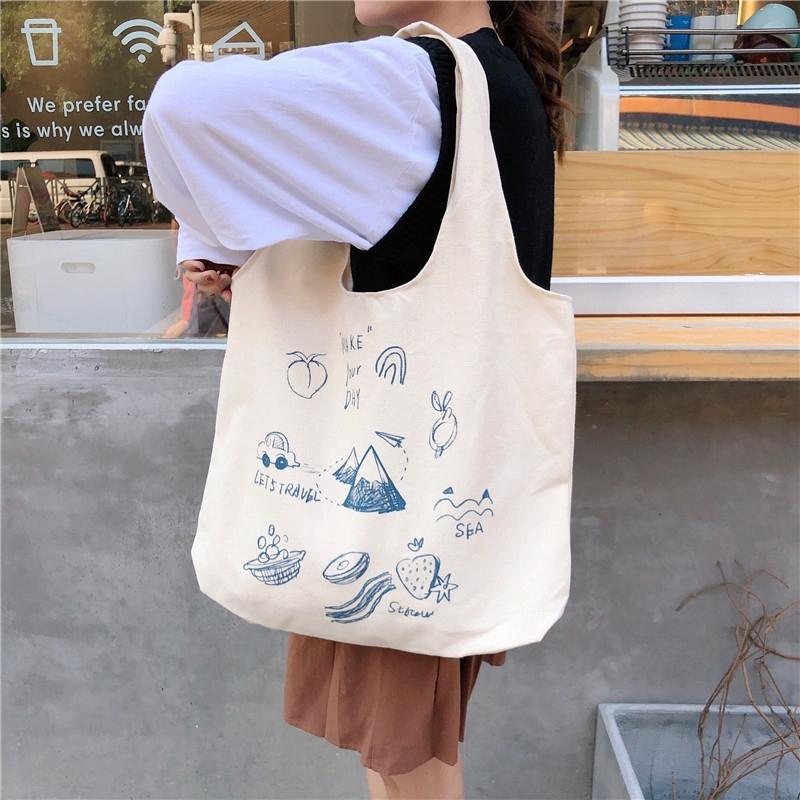 Hình ảnh Túi tote vải đeo chéo canvas bag giá rẻ đẹp đi học đi chơi siêu xinh