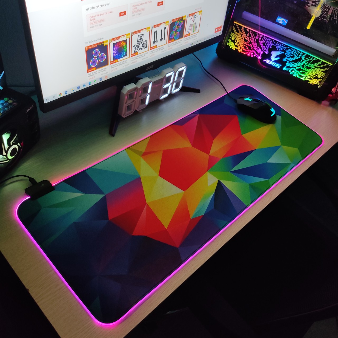 Mouse Pad, bàn di chuột, lót di chuột tích hợp Led sáng viền, phiên bản Overlay kích thước 80cm x 30cm dày 4mm