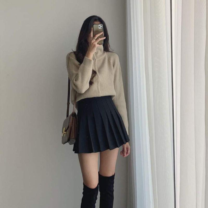 Chân váy dạ xếp ly cao cấp hàng Quảng Châu dày đẹp,Chân váy xếp ly - Hinhin