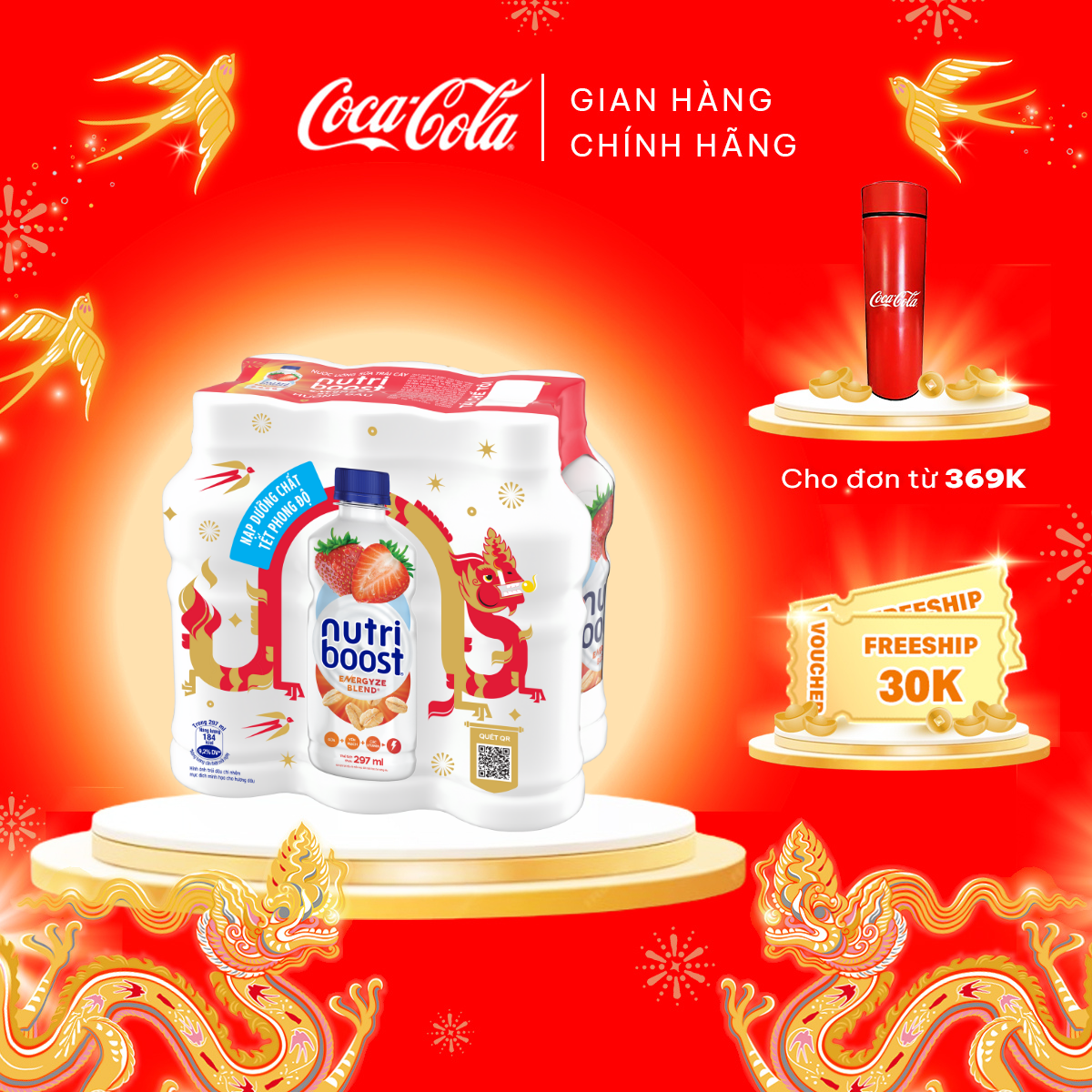 Lốc 6 Chai Sữa Nutriboost Thế Hệ Mới Hương Dâu