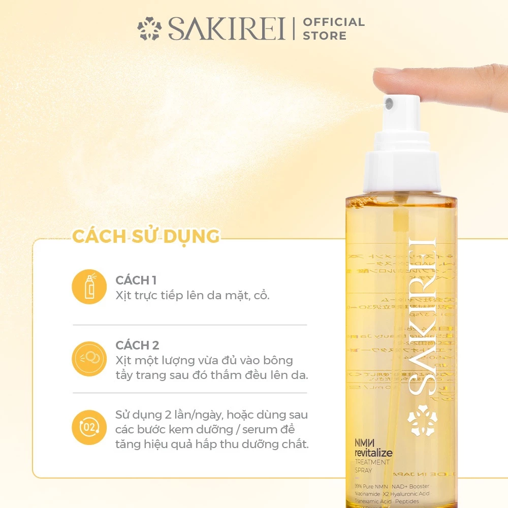 Combo 2 Xịt dưỡng NMN và HA chống lão hóa, giúp cấp ẩm và phục hồi da Sakirei NMN Revitalize Treatment Spray 150ml