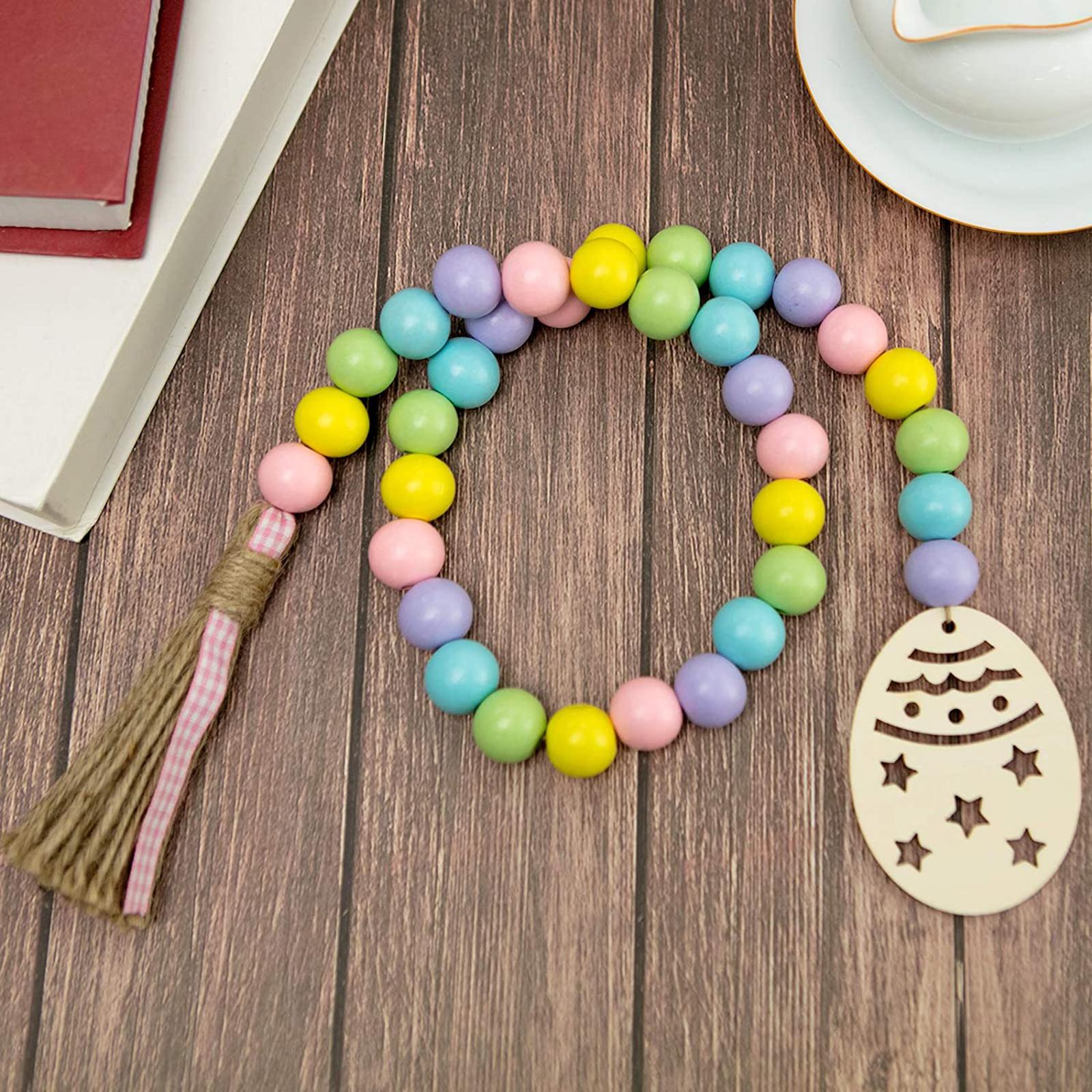 Vòng hoa hạt gỗ Phục sinh với tua Boho Chuỗi hạt gỗ 2,78-Feet