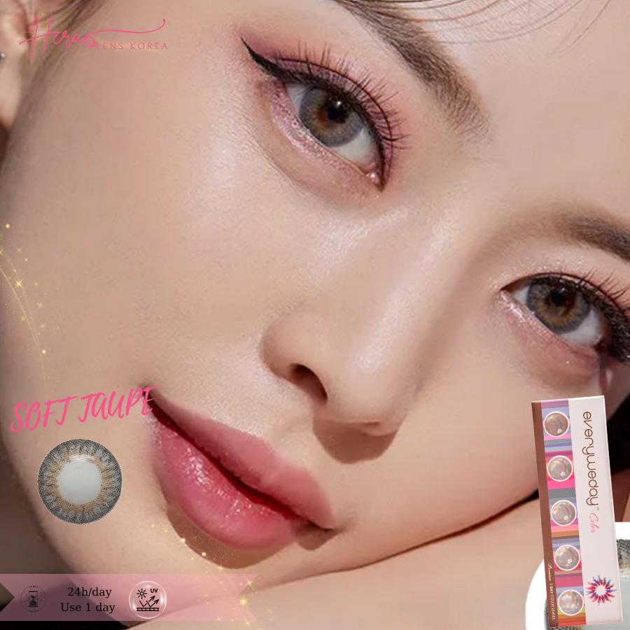 Kính Áp Tròng Hera Nâu Xám Mềm Mại 0 - 6 Độ SOFT TAUPE Nhập Khẩu Hàn Quốc Lens Cận 1 Ngày