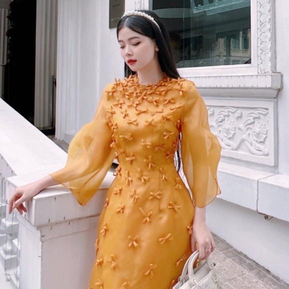 Áo dài cách tân Thiên Kim Mita hình nơ xinh đi dạ hội