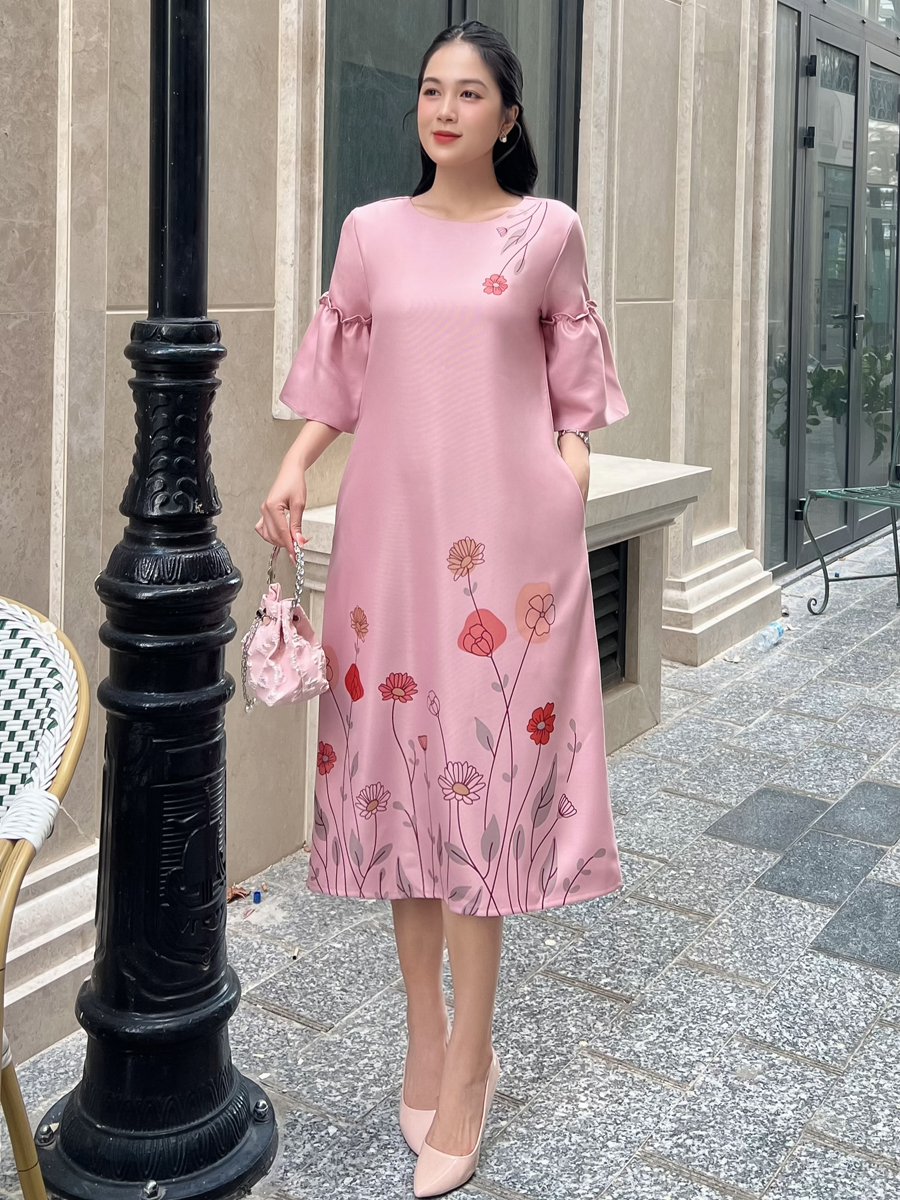 [HCM] Đầm dáng suông tay bèo in hoa 3D cho nữ thanh lịch MS109 -  KHÁNH LINH STYLE