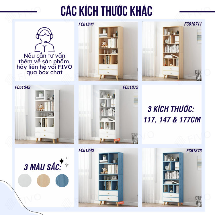 Tủ Kệ Sách Trang Trí FIVO Mã FB61 Nội Thất Lắp Ráp Đơn Giản, Thiết Kế Nhiều Ngăn Và Hộc Tủ Mở Rộng Diện tích Đựng Đồ (Màu Trắng)