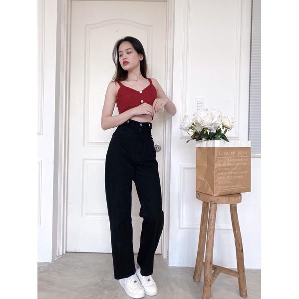 Quần jean ống rộng cạp cao đen REVERCLOTHINGS Tomi