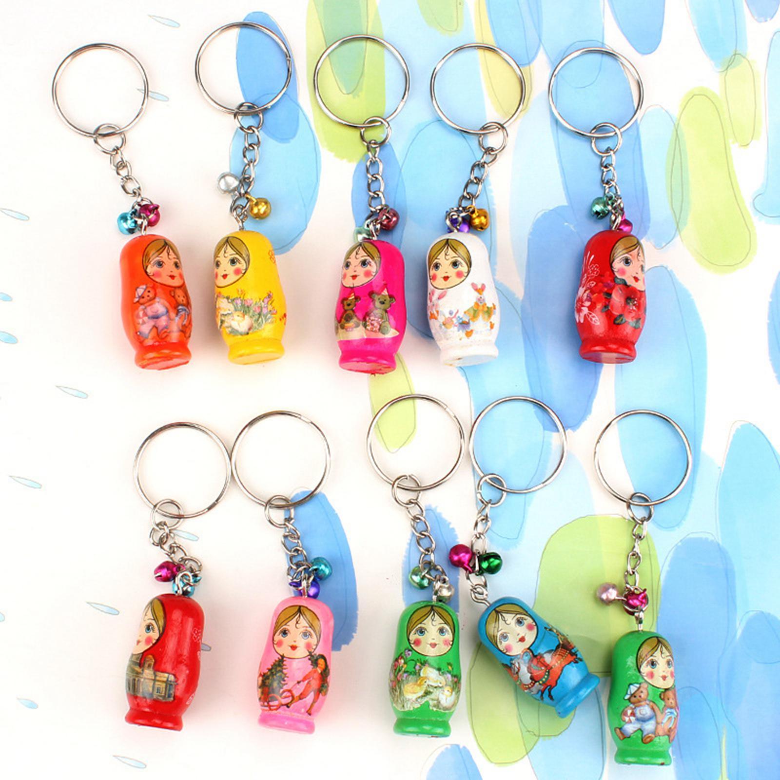 12 Pieces Russian Nesting Dolls Keychain Bags Wooden Stacking Dolls Pendant
