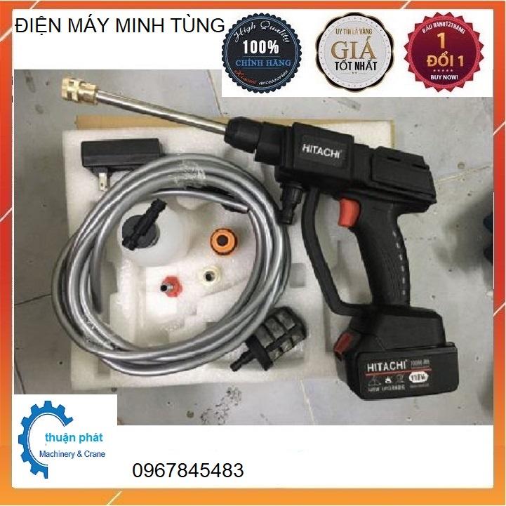 Máy rửa xe dùng pin mini, Máy xịt rửa tăng áp Hitachi 199V áp lực cao 1400W bảo hàng 12 tháng (bảo h