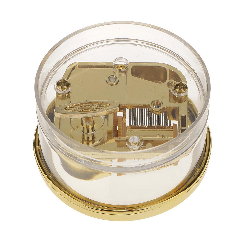 Acrylic Round Transparent Wind-up Clockwork Music Box with Melody Edelweiss