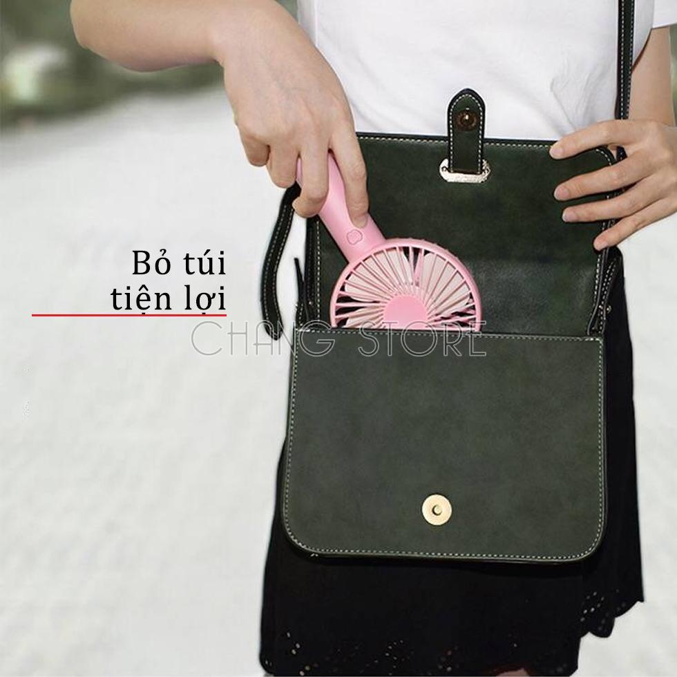 Quạt Tích Điện Cầm Tay Pin Sạc 4 Cánh 3 Tốc Độ Gió Có Đế Để Bàn, Quạt Để Bàn Pin Sạc USB Tiện Lợi