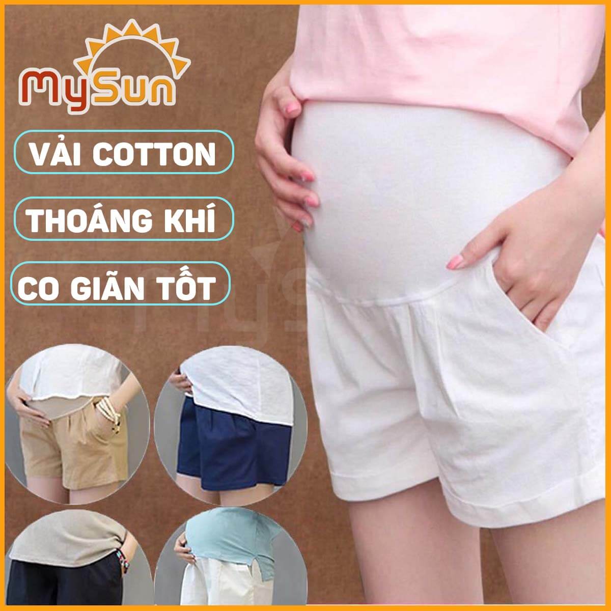 Quần short đùi lưng thun ống rộng dành cho bà bầu mặc mát mùa hè MySun