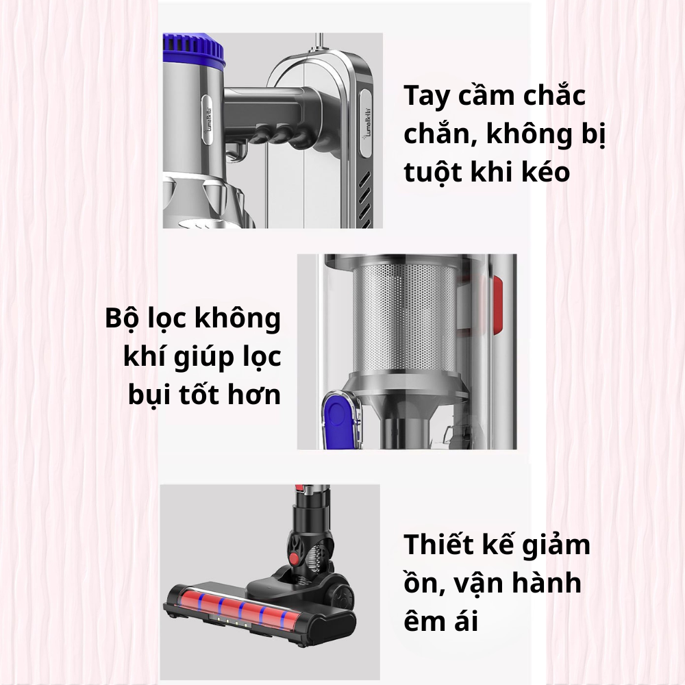 Máy hút bụi cầm tay Lumabella LB-63017 LOẠI SẠC PIN nhiều đầu hút, lõi lọc hepa lọc bụi mịn, dễ dàng vệ sinh - DELIYA HÀNG CHÍNH HÃNG