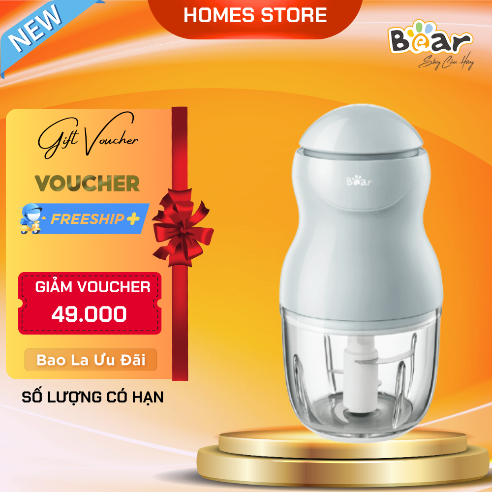 Máy Xay Thực Phẩm Đa Năng, Máy Xay Ăn Dặm Bear Gr - B03V2 Xay Cực Êm An Toàn Vệ Sinh, Dung Tích 0.3 Lít Công Suất 120 W - Hàng Chính Hãng - Gr - B03V2