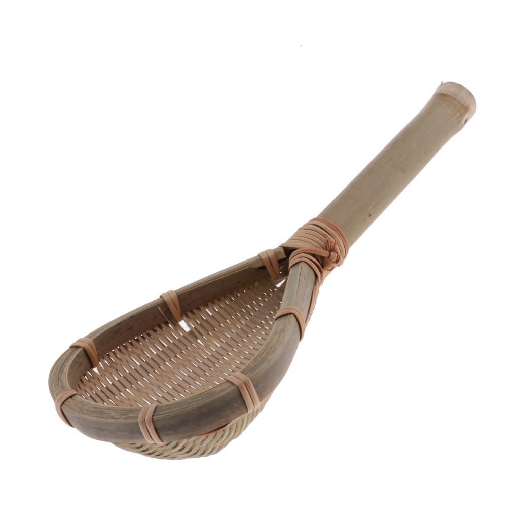 Handmade Bamboo Food Mesh Strainer Woven Rice Strainer Colander Spoon