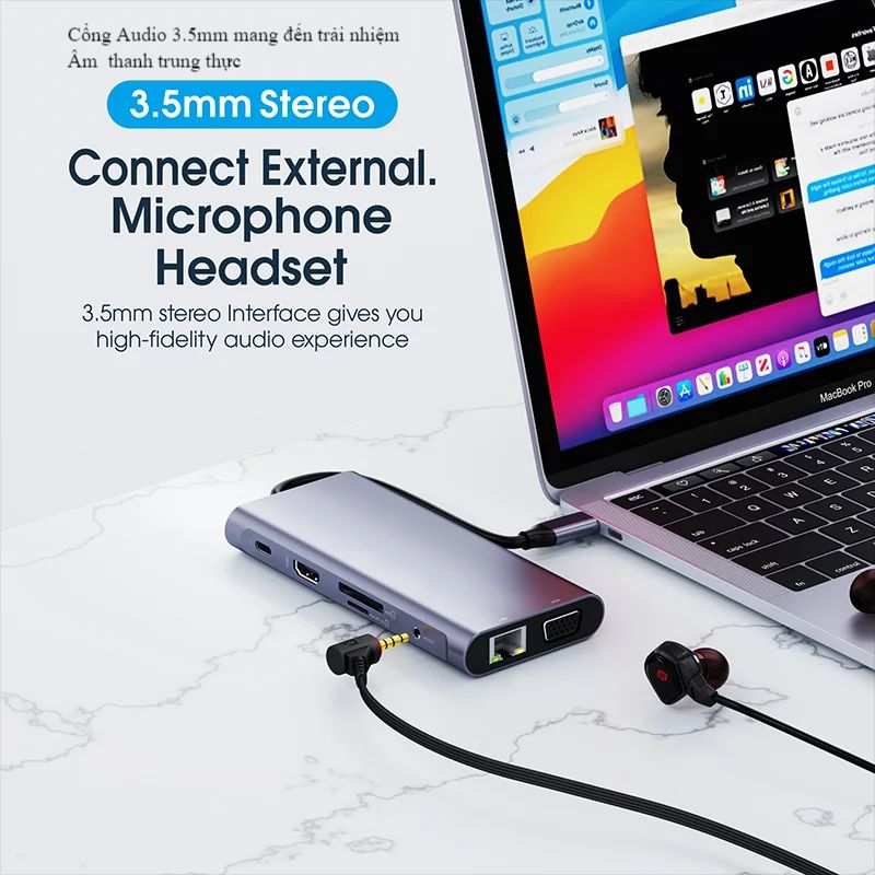 Hub Type C FIRO 11in1 - Hub Chuyển Đổi Type C To HDMI Chuẩn HDTV - 1 Cổng HDMI 4K, 1 Cổng VGA, 1 Cổng Mạng Lan, 1 Cổng Type C PD, 4 Cổng USB 3.0&amp;2.0, 2 Khe Đọc Thẻ TF/SD, 1 Cổng Audio - Kết Nối Tốc Độ Cao-Dùng Cho Smartphone/Laptop/PC/Tivi-Hàng Chính Hãng