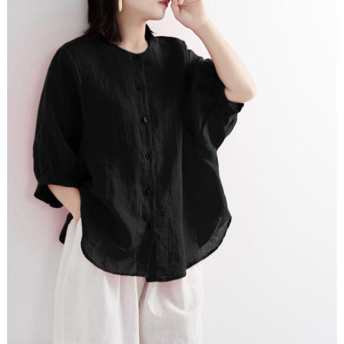 Áo sơ mi nữ cổ tròn tay lỡ, áo đũi nữ Vanessa, chất liệu mềm mát, form rộng che khuyết điểm SMH.34