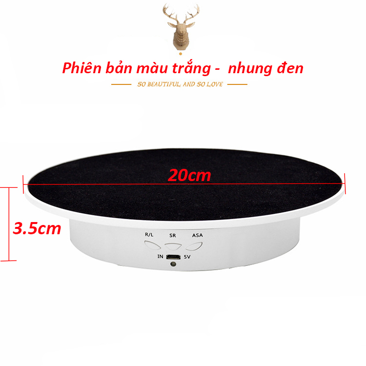 Bàn Xoay Sản Phẩm 360 Độ Cắm Nguồn USB + Pin Sạc Đường Kính 20cm, Tải 8KG, Đế Xoay Trưng Bày Sản Phẩm Đa Tốc Độ, Đa Góc