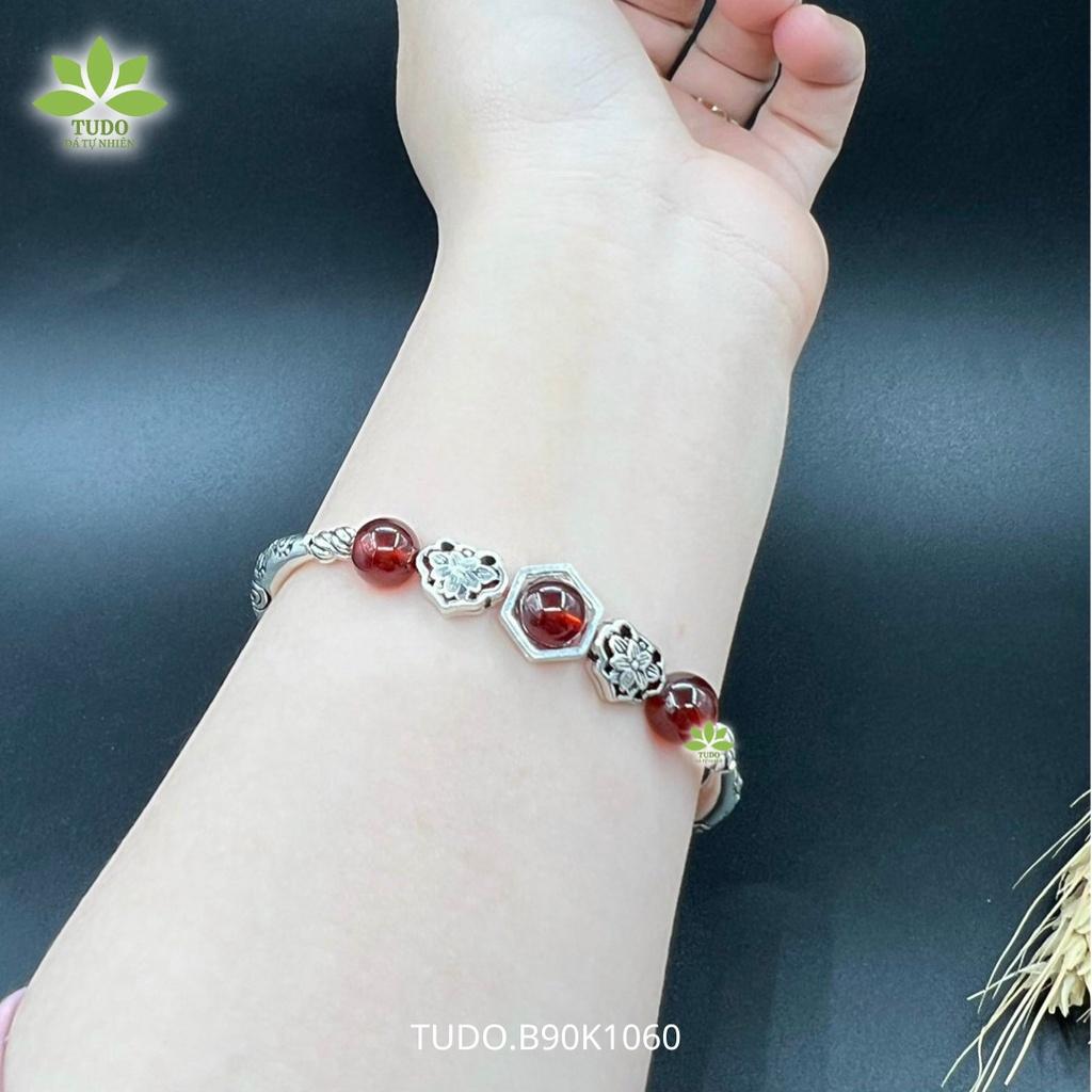 Vòng Tay Nữ Đẹp - Vòng Phong Thủy Mệnh Hỏa Thổ TUDO VCBGARN AG925 B90K1060 Charm Lá, Ống Khắc Hoa