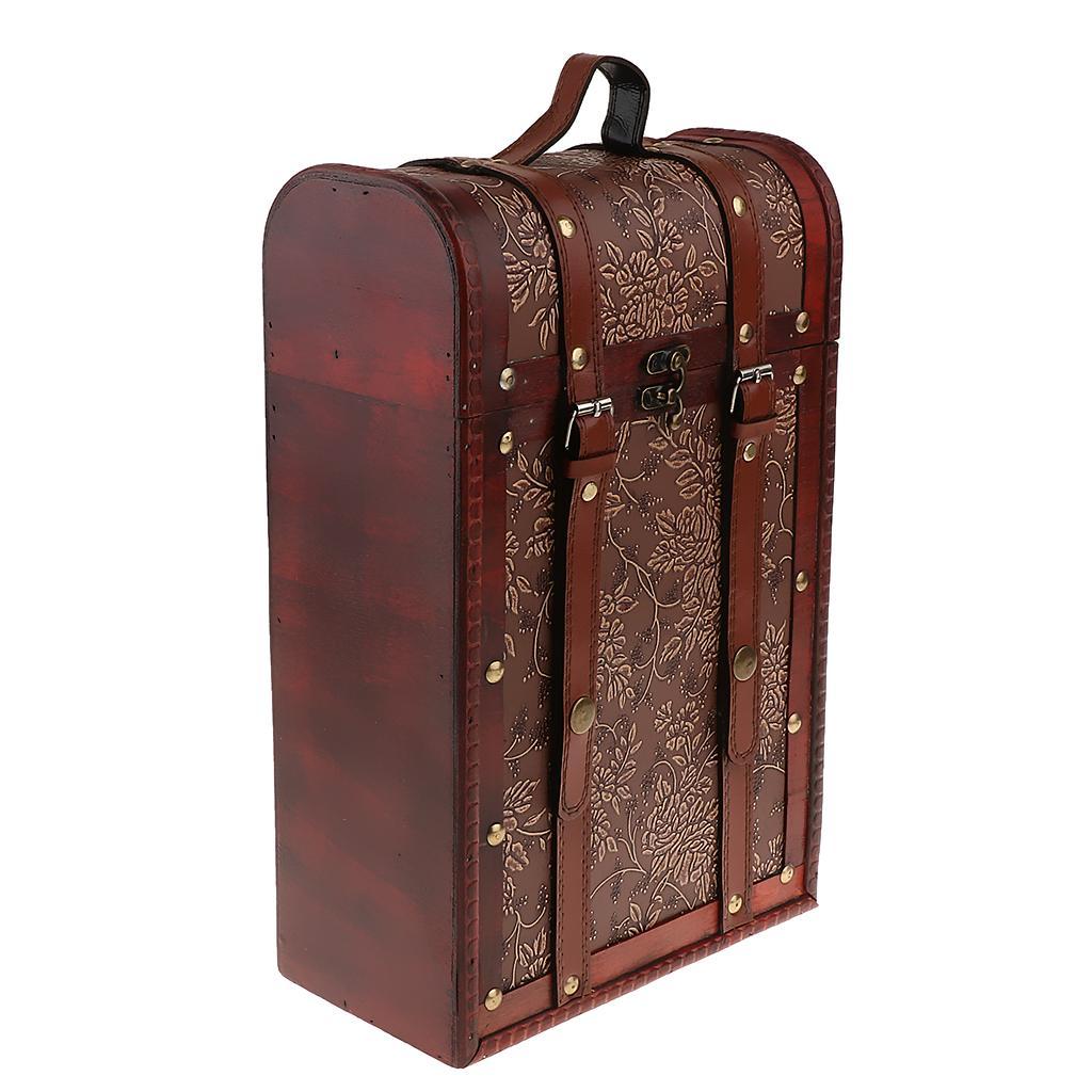 2pcs Wood Double Bottle Wine Case with Top Handle Hinged Lid Carrier-1/2 Bottle