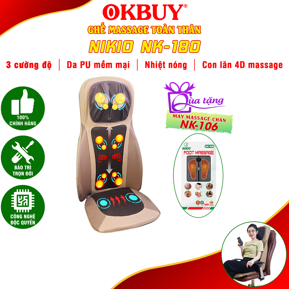 Đệm, Ghế massage Toàn Thân Nikio NK-180 - Máy Mát Xa Lưng Chuyên Sâu, Hỗ Trợ Xoa Bóp Cổ Vai Gáy, Công Nghệ Xoa Bóp Dây Ấn, Rung Và Nhiệt Nóng - Cải Thiện Đau Mỏi Toàn Thân - Sử Dụng Được Trên Ô Tô - Màu nâu