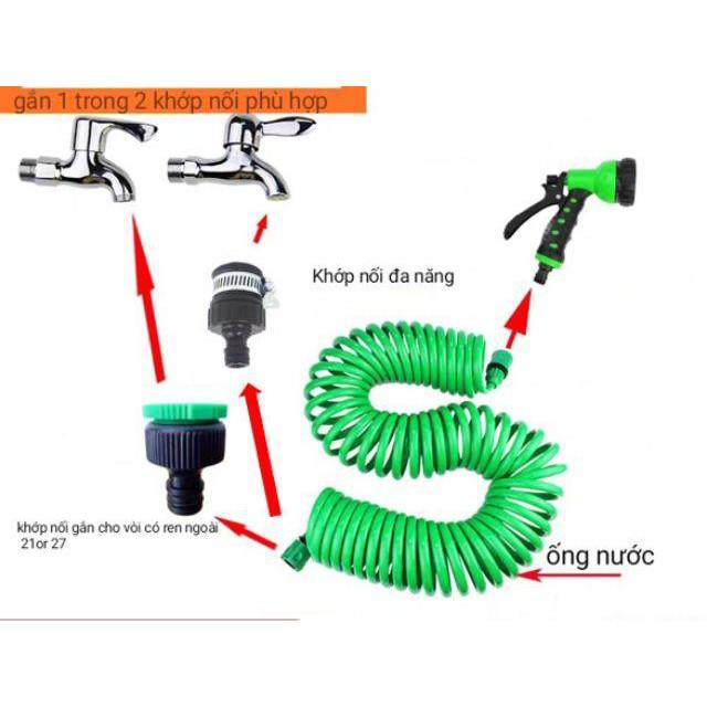 Bộ vòi tưới cây, rửa xe co xoắn gọn gàng,tiện lợi 7.5 mét ,15 mét vòi tưới 7 kiểu phun tưới 206791