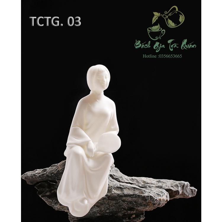 Tượng Sứ Bạch Định Thấu Quang Cô Gái Decor Bàn Trà, Bàn Làm Việc, v.v...