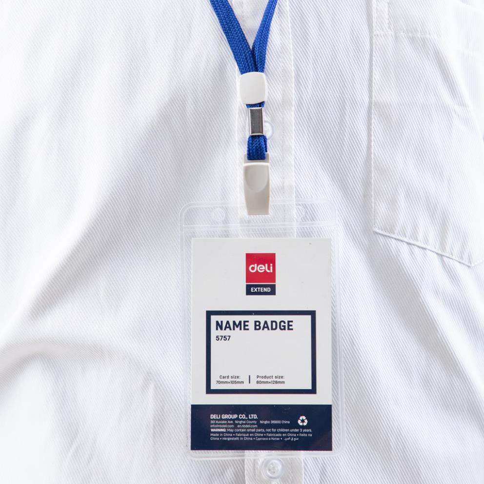 Thẻ đeo bảng tên cao cấp kèm dây đeo xanh dương khổ dọc 68 × 95mm Deli E5757