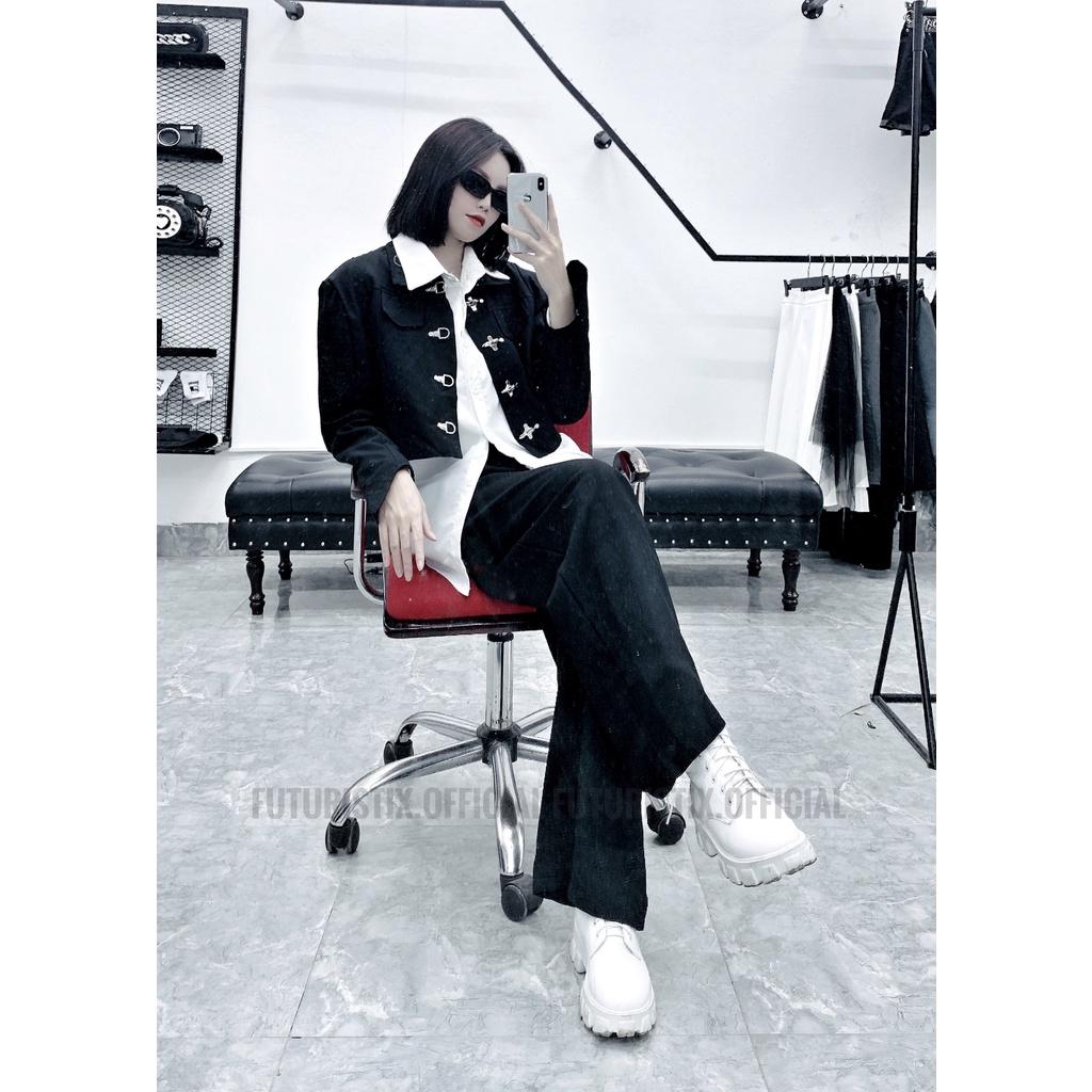 Áo Khoác Croptop Đen khóa cài cực chất FuturistiX AK189