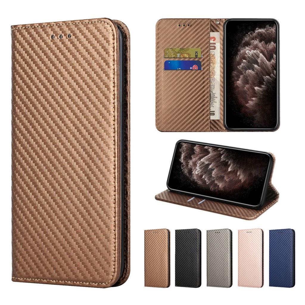 Ốp điện thoại da sợi carbon dạng ví lật cho Oppo A5 A9 2020 A52 A72 A92 A31 A8 A53 A12 A15 A74 4G A94 5G