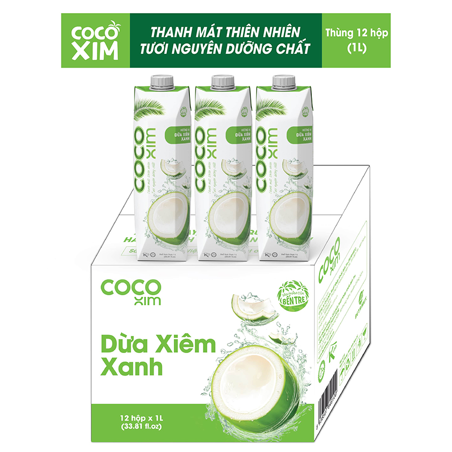 Thùng 12 Hộp Nước Dừa Cocoxim Xanh (1000ml x12 Hộp)