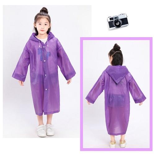 Áo Mưa Trẻ Em, Áo Mưa Trong Suốt Có Mũ Trùm Đầu Phối Nút Và Dây Rút Chống Nước Màu Trơn Cho Bé